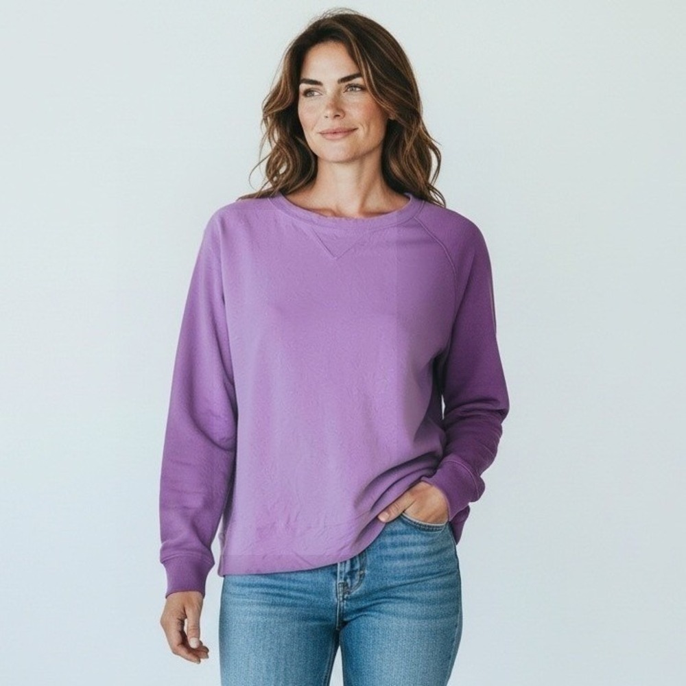 Preswick & Moore Purple Slub Cotton Long Sleeve Top Crew Neck Size L